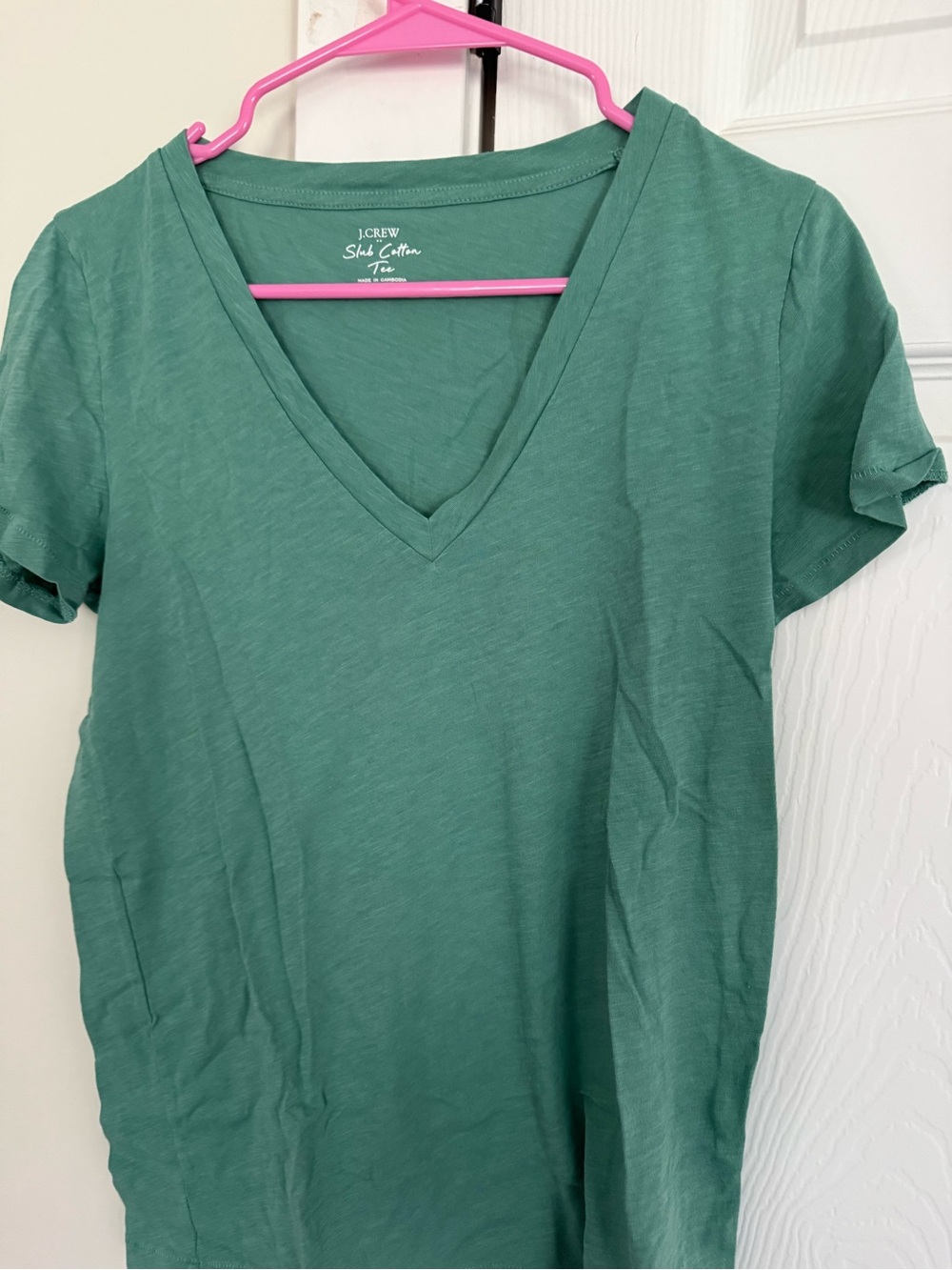 J. Crew Women's Green V-Neck Slub Cotton Tee